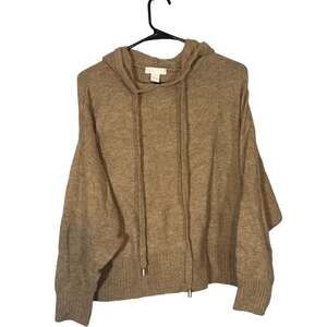 H&M Women’s Tan Batwing Sleeve Hooded Drawstring Knit Sweater Size Large